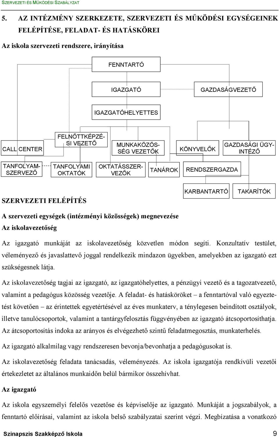 szervezeti egységek (intézményi közösségek) megnevezése Az iskolavezetőség KARBANTARTÓ TAKARÍTÓK Az igazgató munkáját az iskolavezetőség közvetlen módon segíti.