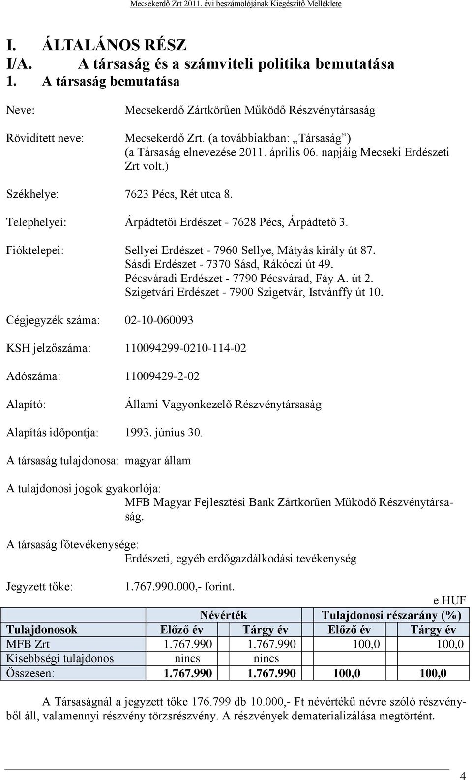 Fióktelepei: Sellyei Erdészet - 7960 Sellye, Mátyás király út 87. Sásdi Erdészet - 7370 Sásd, Rákóczi út 49. Pécsváradi Erdészet - 7790 Pécsvárad, Fáy A. út 2.