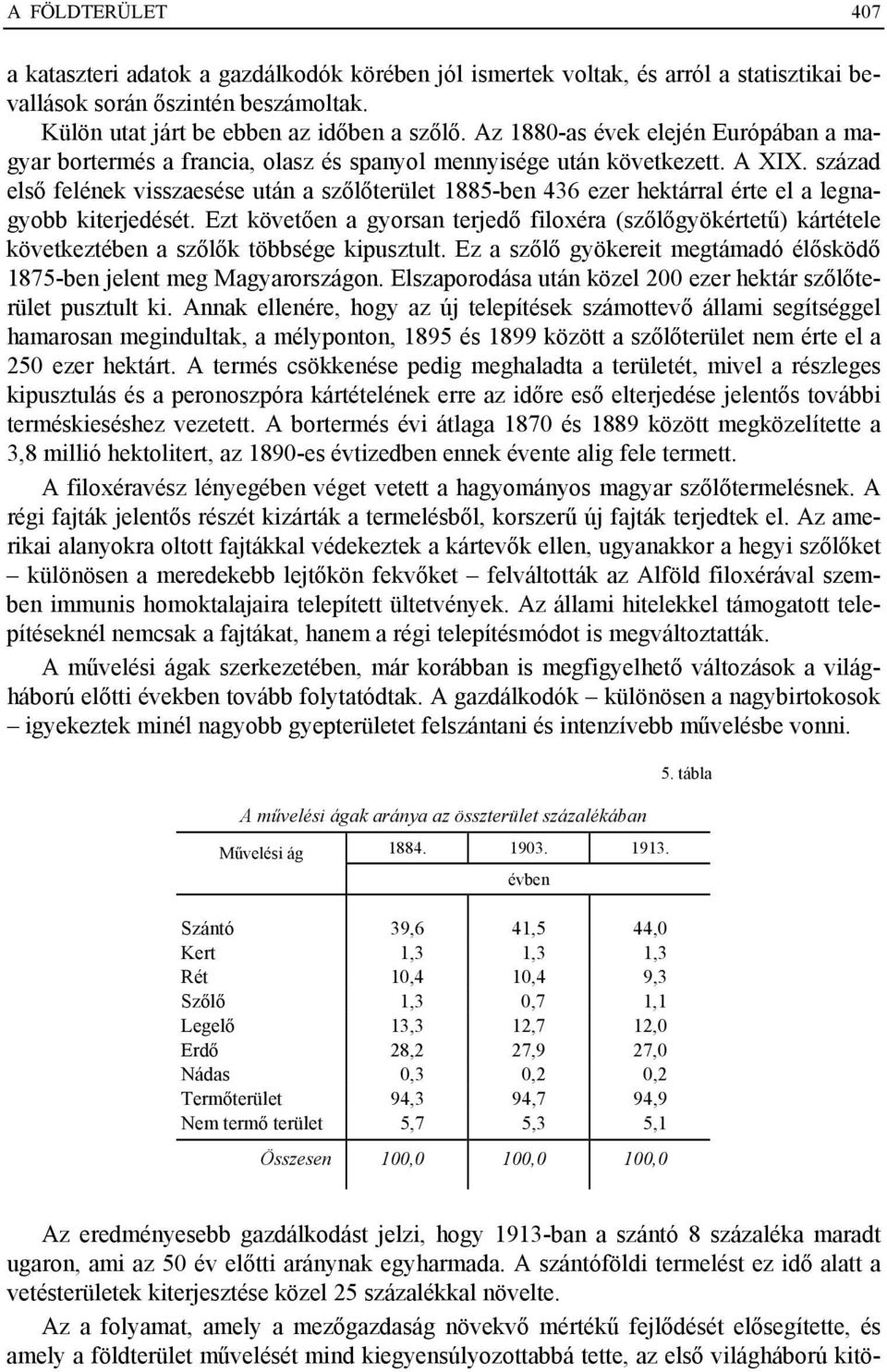 század első felének visszaesése után a szőlőterület 1885-ben 436 ezer hektárral érte el a legnagyobb kiterjedését.