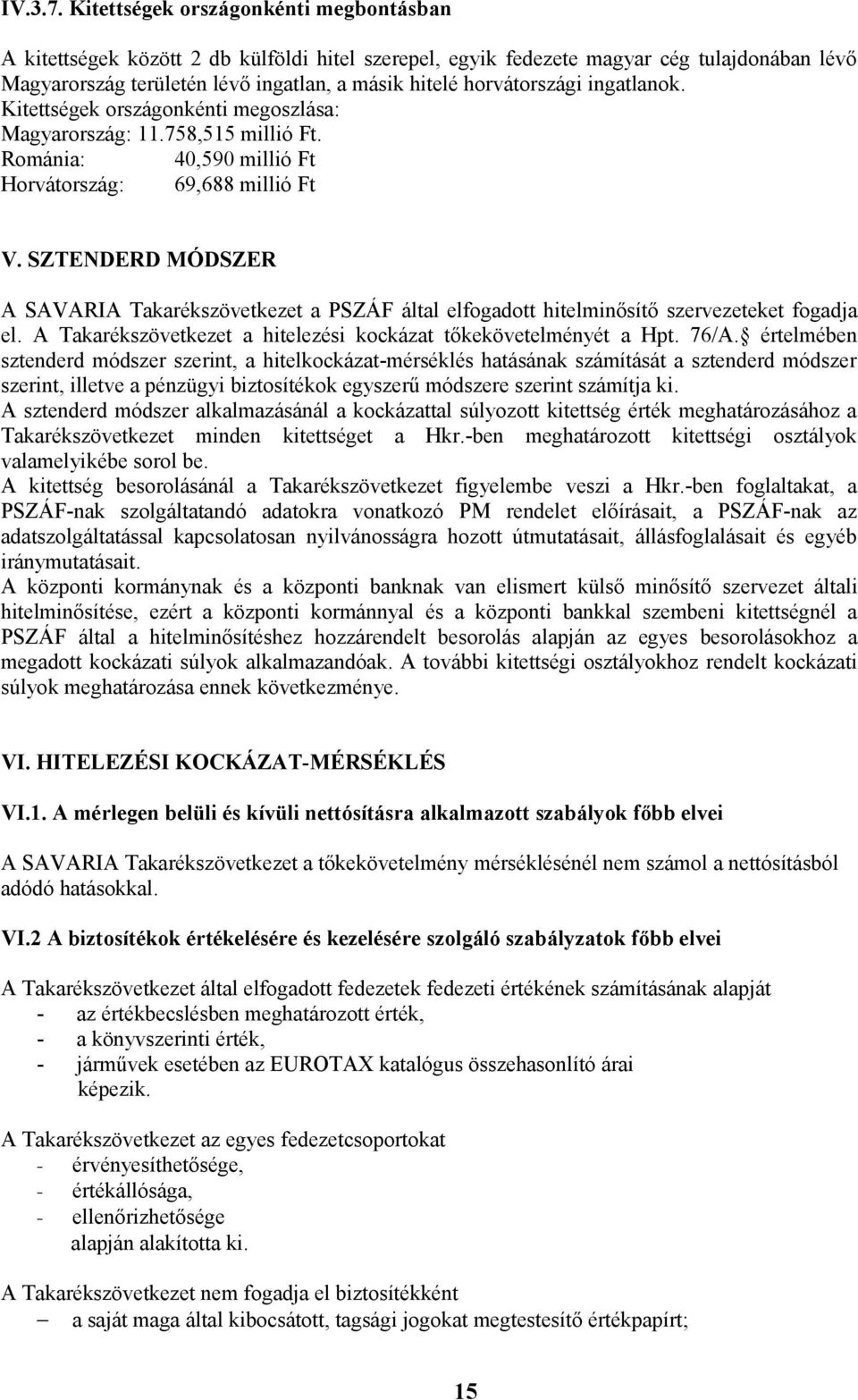 horvátországi ingatlanok. Kitettségek országonkénti megoszlása: Magyarország: 11.758,515 millió Ft. Románia: 40,590 millió Ft Horvátország: 69,688 millió Ft V.