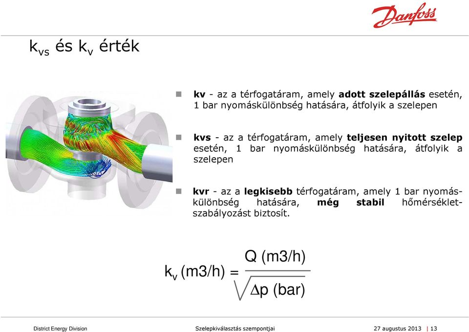nyomáskülönbség hatására, átfolyik a szelepen kvr - az a legkisebb térfogatáram, amely 1 bar