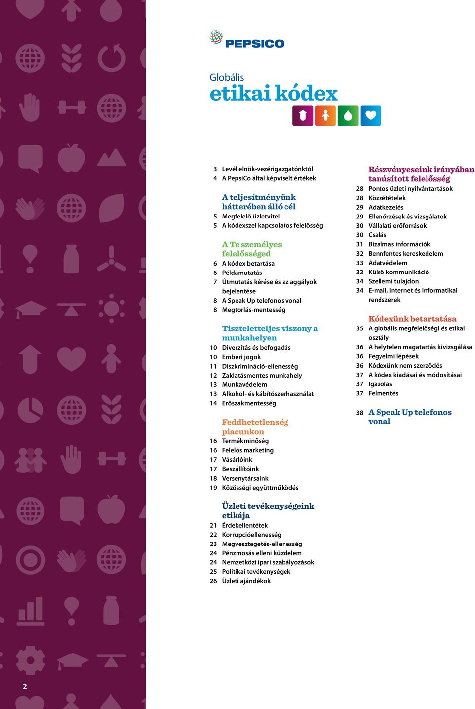 Diverzitás és befogadás 10 Emberi jogok 11 Diszkrimináció-ellenesség 12 Zaklatásmentes munkahely 13 Munkavédelem 13 Alkohol- és kábítószerhasználat 14 Erőszakmentesség Feddhetetlenség piacunkon 16