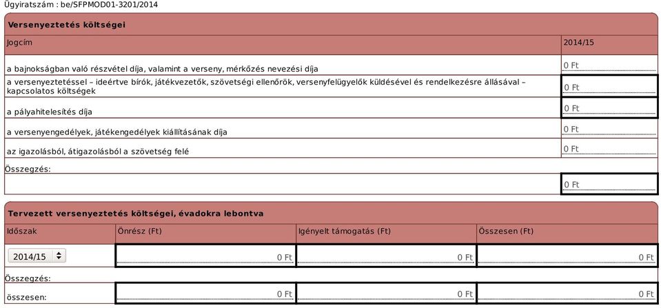 kapcsolatos költségek a pályahitelesítés díja a versenyengedélyek, játékengedélyek kiállításának díja az igazolásból,