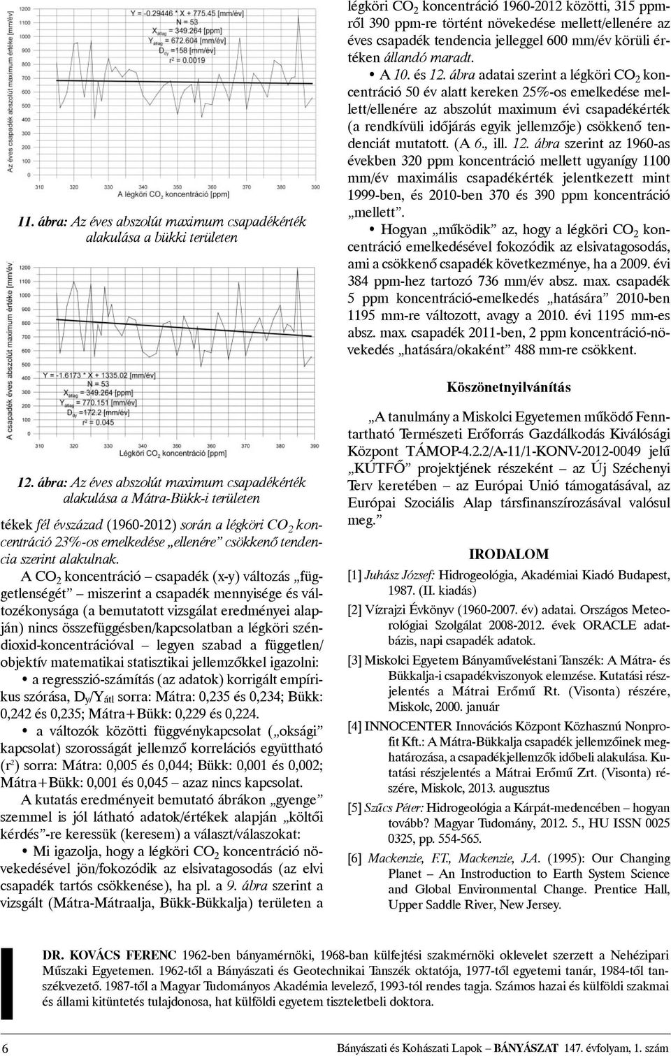 ábra adatai szerint a légköri CO 2 koncentráció 50 év alatt kereken 25%-os emelkedése mellett/ellenére az abszolút maximum évi csapadékérték (a rendkívüli idõjárás egyik jellemzõje) csökkenõ