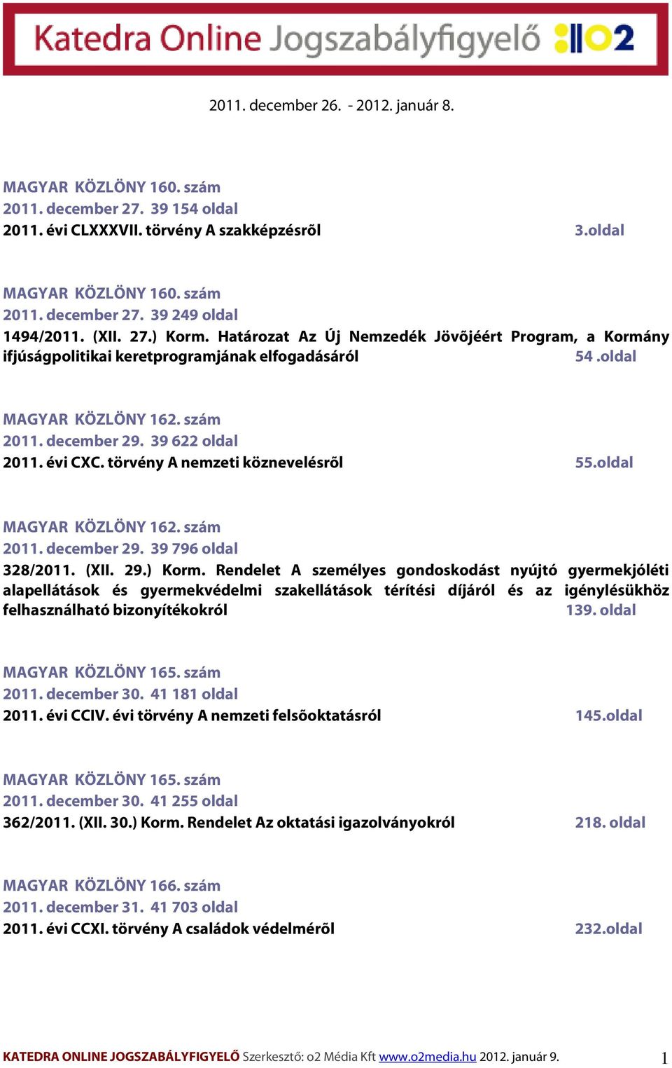 törvény A nemzeti köznevelésrõl 55.oldal MAGYAR KÖZLÖNY 162. szám 2011. december 29. 39 796 oldal 328/2011. (XII. 29.) Korm.