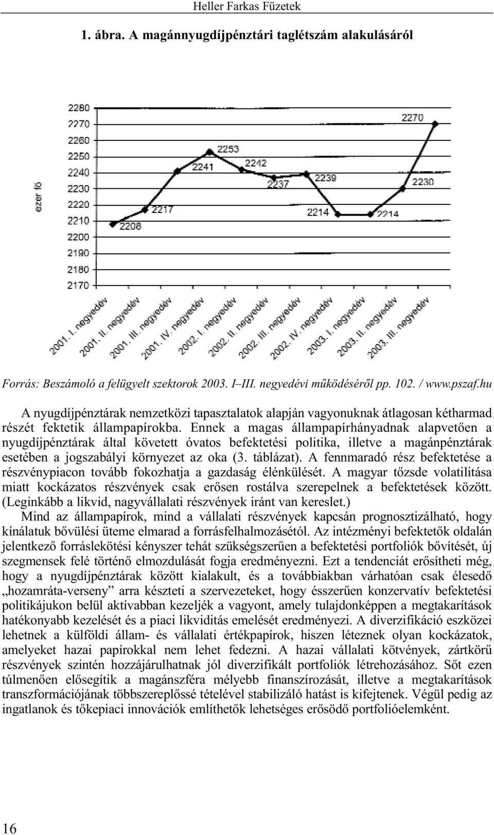 Ennek a magas állampapírhányadnak alapvetõen a nyugdíjpénztárak által követett óvatos befektetési politika, illetve a magánpénztárak esetében a jogszabályi környezet az oka (3. táblázat).