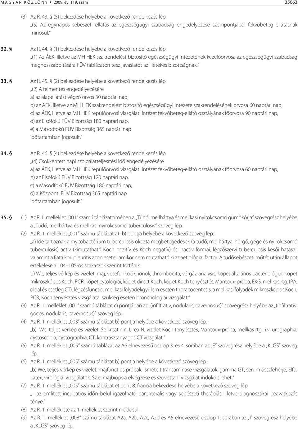 (1) bekezdése helyébe a következõ rendelkezés lép: (1) Az ÁEK, illetve az MH HEK szakrendelést biztosító egészségügyi intézetének kezelõorvosa az egészségügyi szabadság meghosszabbítására FÜV