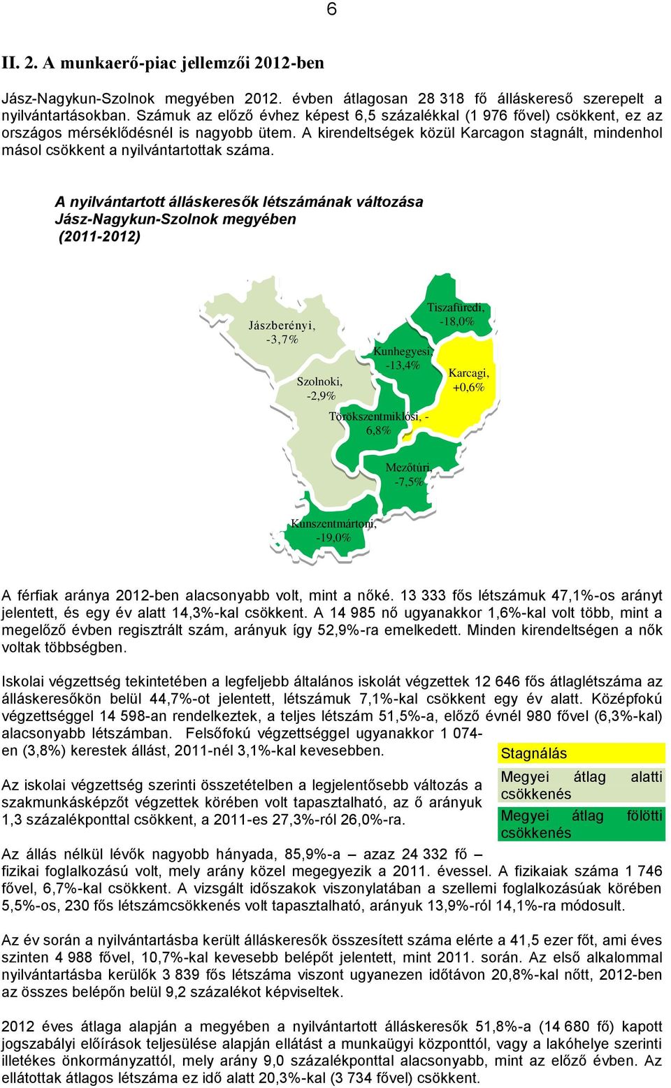 A kirendeltségek közül Karcagon stagnált, mindenhol másol csökkent a nyilvántartottak száma.