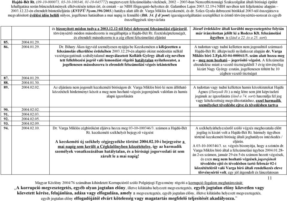 Bihary Ákos ügyvéd személyesen nyújtja be Kecskeméten a kifejezetten a felszámolás elkerülése érdekében 2003.12.