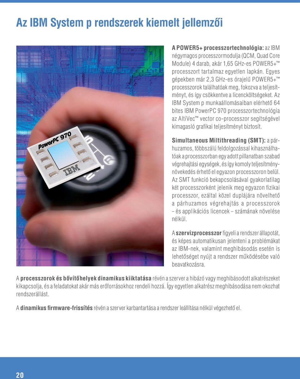 Az IBM System p munkaállomásaiban elérhetô 64 bites IBM PowerPC 970 processzortechnológia az AltiVec vector co-processzor segítségével kimagasló grafikai teljesítményt biztosít.