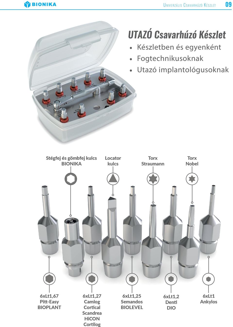 Locator kulcs Torx Straumann Torx Nobel 6xLt1,67 Pitt-Easy BIOPLANT 6xLt1,27 Camlog