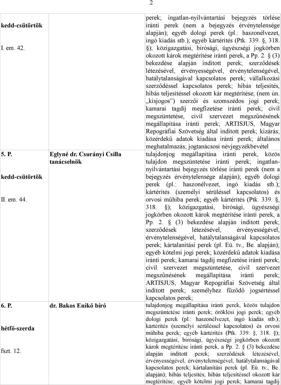 339., 318. ); közigazgatási, bírósági, ügyészségi jogkörben okozott károk megtérítése iránti perek, a Pp. 2.