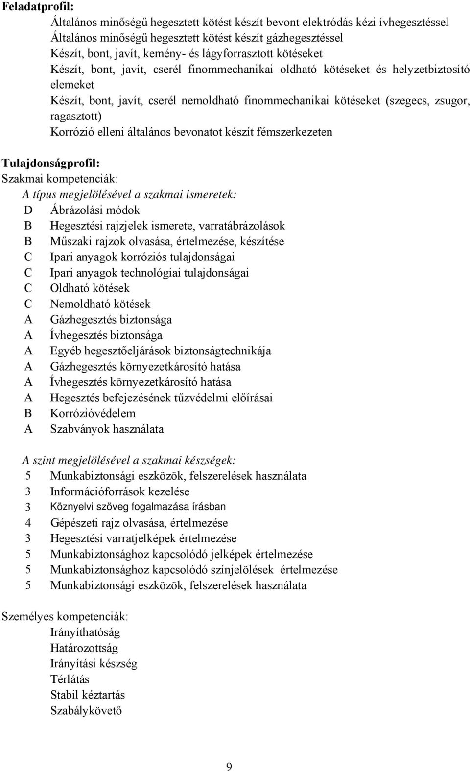 ragasztott) Korrózió elleni általános bevonatot készít fémszerkezeten Tulajdonságprofil: Szakmai kompetenciák: A típus megjelölésével a szakmai ismeretek: Ábrázolási módok Hegesztési rajzjelek