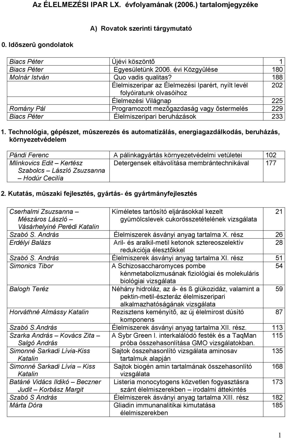 188 Élelmiszeripar az Élelmezési Iparért, nyílt levél 202 folyóiratunk olvasóihoz Élelmezési Világnap 225 Romány Pál Programozott mezõgazdaság vagy õstermelés 229 Biacs Péter Élelmiszeripari