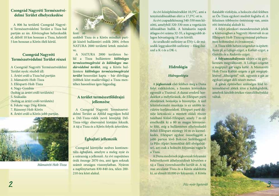 Csongrád Nagyréti Természetvédelmi Terület részei A Csongrád Nagyréti Természetvédelmi Terület nyolc részből áll: 1. Ártéri erdő a Tisza bal partján 2. Mámairéti-Holt-Tisza 3. Ellésparti-Holt-Tisza 4.