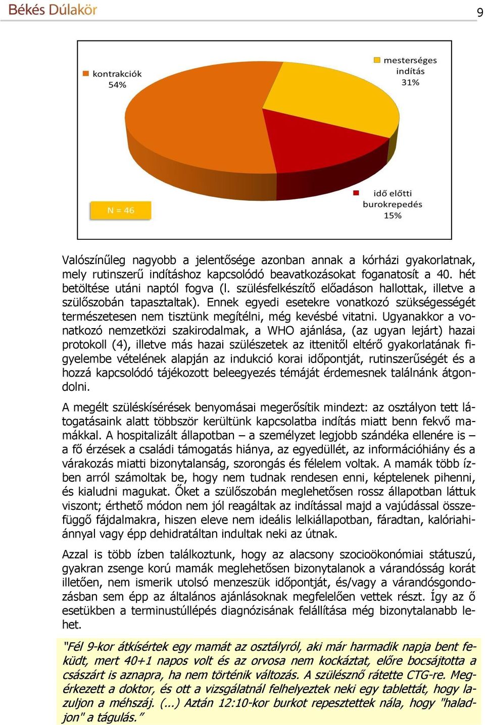 Ugyanakkor a vonatkozó nemzetközi szakirodalmak, a WHO ajánlása, (az ugyan lejárt) hazai protokoll (4), illetve más hazai szülészetek az ittenitől eltérő gyakorlatának figyelembe vételének alapján az