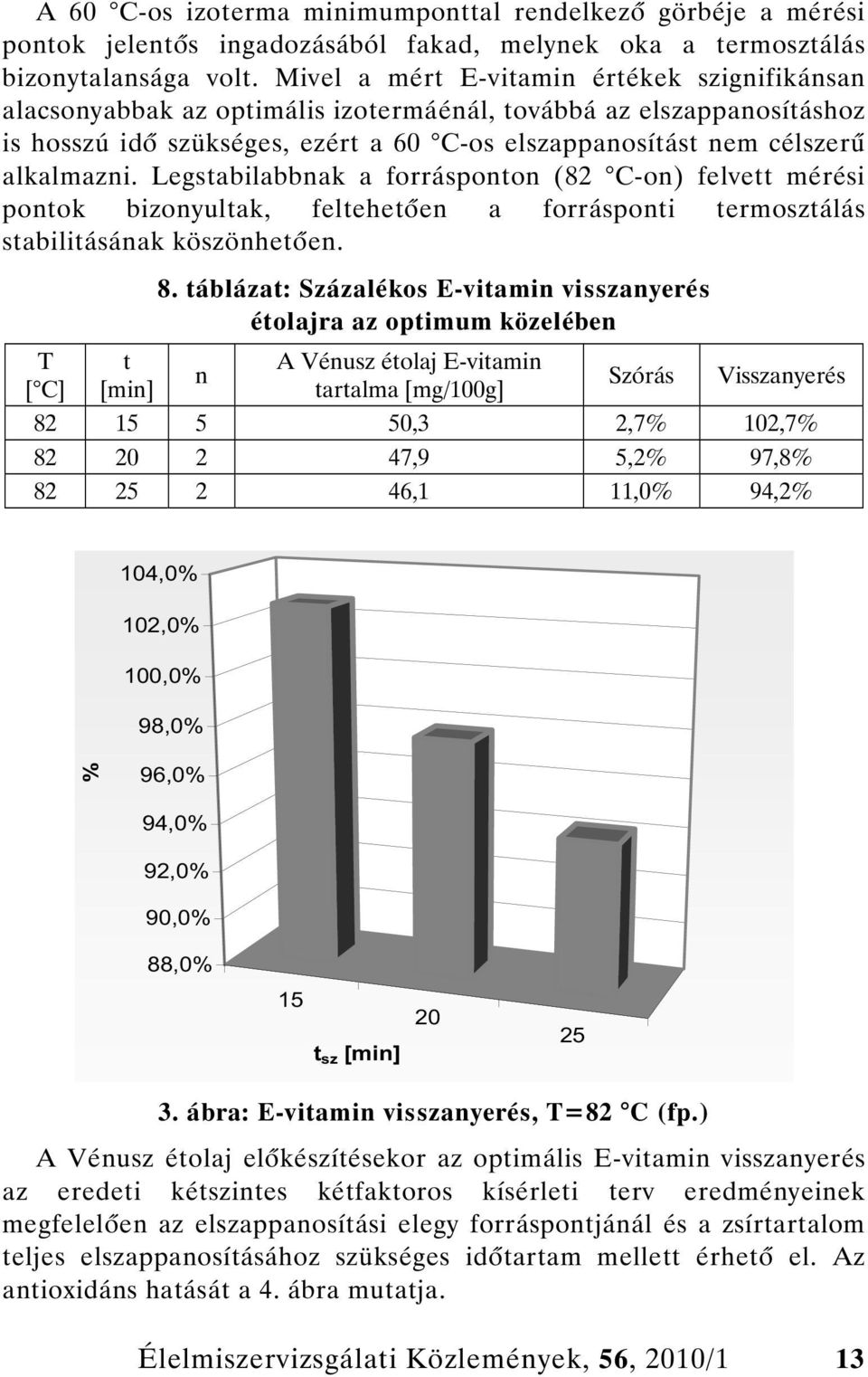 Legstabilabbnak a forrásponton (82 C-on) felvett mérési pontok bizonyultak, feltehet en a forrásponti termosztálás stabilitásának köszönhet en. T [ C] t [min] 8.