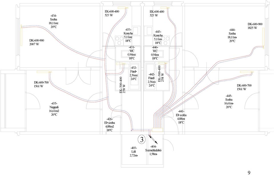 16,61m2 20 C -426- El szoba 4,88m2 EK-300-400 258 W -432- Fürd 2,56m2 24 C -442- Fürd 2,56m 24 C EK-300-400