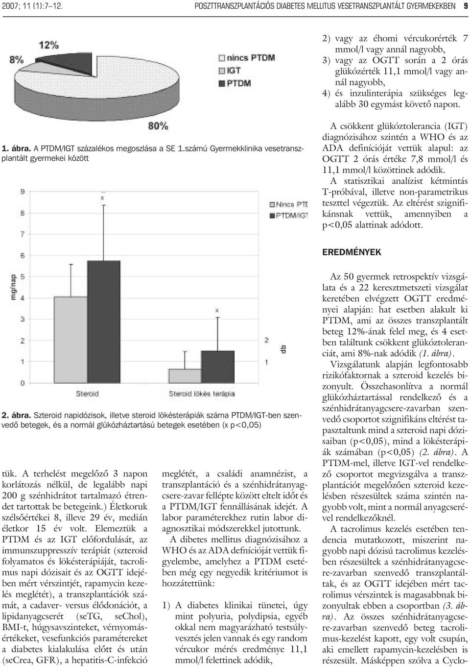 nagyobb, 4) és inzulinterápia szükséges legalább 30 egymást követõ napon. 1. ábra. A PTDM/IGT százalékos megoszlása a SE 1.