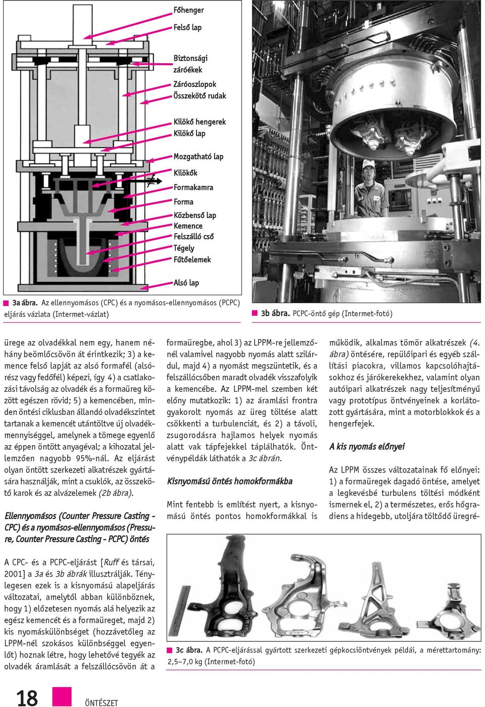 PCPC-öntõ gép (Intermet-fotó) ürege az olvadékkal nem egy, hanem néhány beömlõcsövön át érintkezik; 3) a kemence felsõ lapját az alsó formafél (alsórész vagy fedõfél) képezi, így 4) a csatlakozási