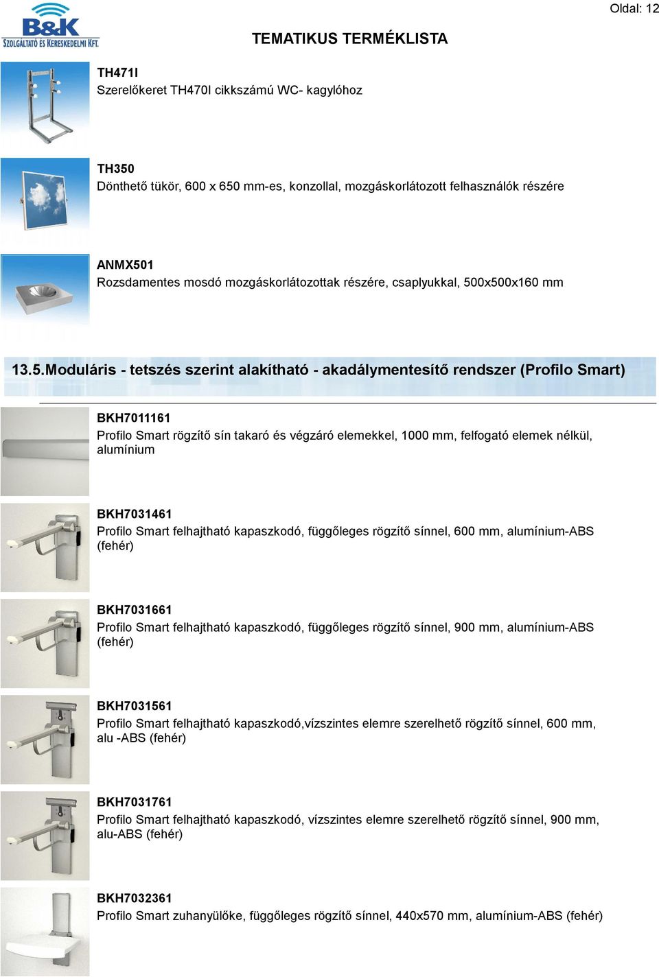 0x500x160 mm 13.5.Moduláris - tetszés szerint alakítható - akadálymentesítő rendszer (Profilo Smart) BKH7011161 Profilo Smart rögzítő sín takaró és végzáró elemekkel, 1000 mm, felfogató elemek