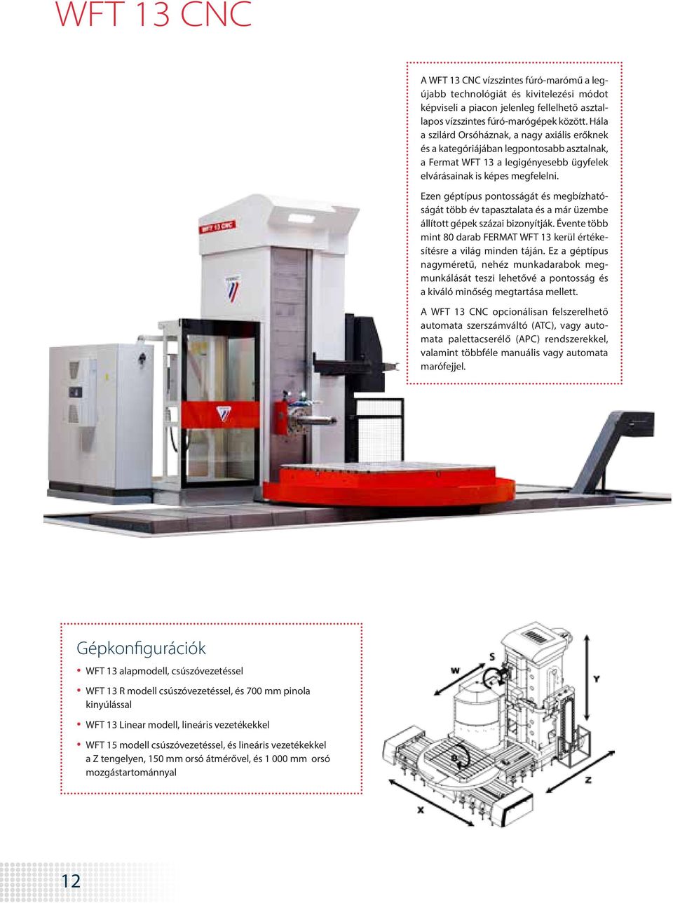 Ezen géptípus pontosságát és megbízhatóságát több év tapasztalata és a már üzembe állított gépek százai bizonyítják. Évente több mint 80 darab FERMAT WFT 13 kerül értékesítésre a világ minden táján.
