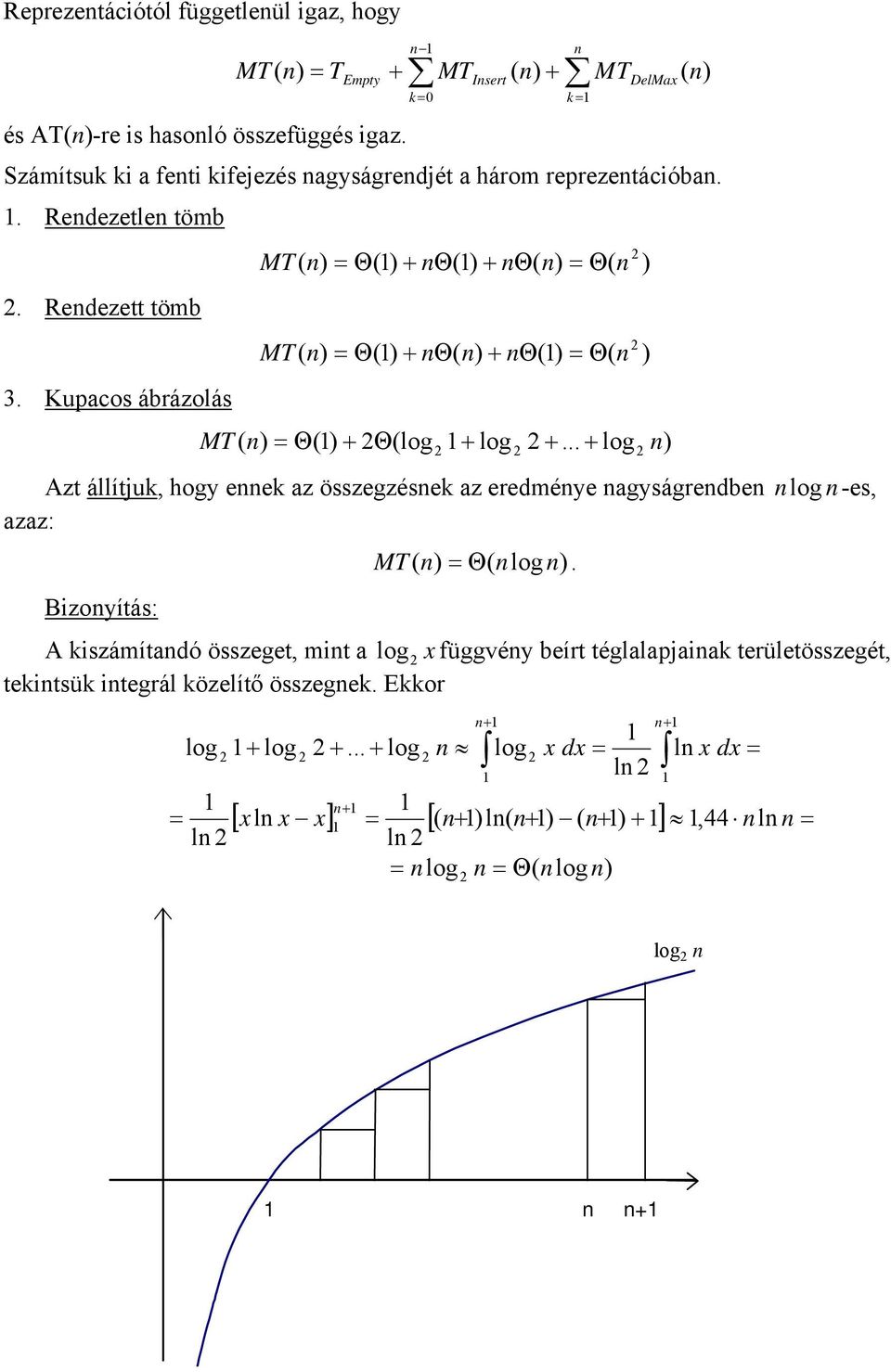 Kupacos ábrázolás MT( = Θ() + Θ() + Θ( = Θ( MT( = Θ() + Θ( + Θ() = Θ( MT ( = Θ() + Θ(log + log +.