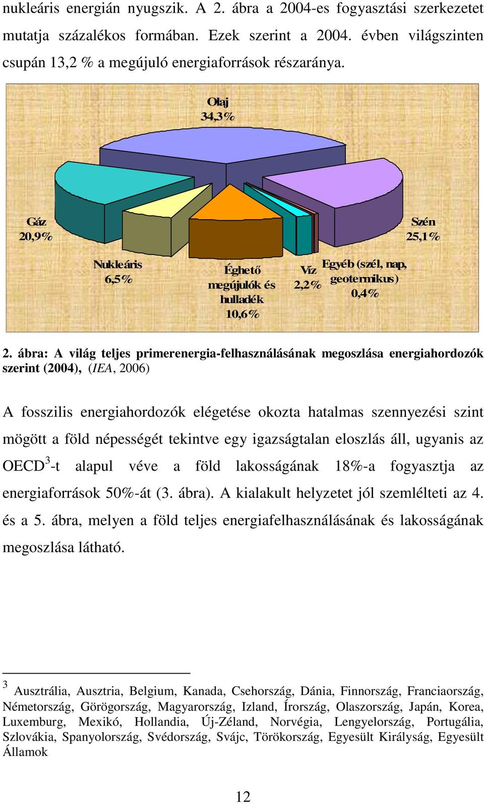 ábra: A világ teljes primerenergia-felhasználásának megoszlása energiahordozók szerint (2004), (IEA, 2006) A fosszilis energiahordozók elégetése okozta hatalmas szennyezési szint mögött a föld