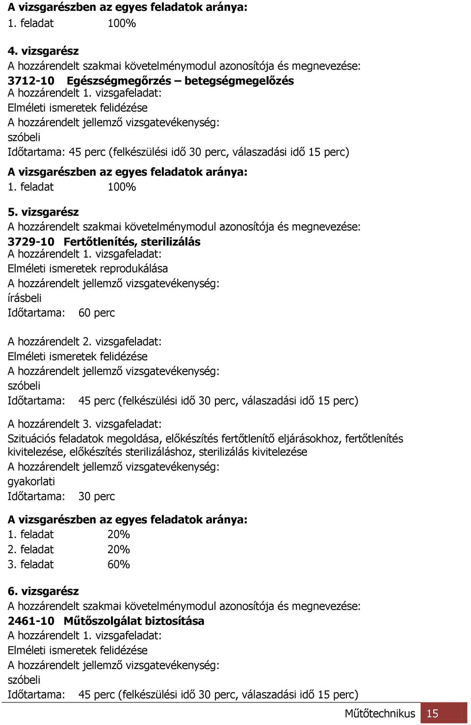 vizsgafeladat: Elméleti ismeretek felidézése A hozzárendelt jellemző vizsgatevékenység: szóbeli Időtartama: 45 perc (felkészülési idő 30 perc, válaszadási idő 15 perc) A vizsgarészben az egyes