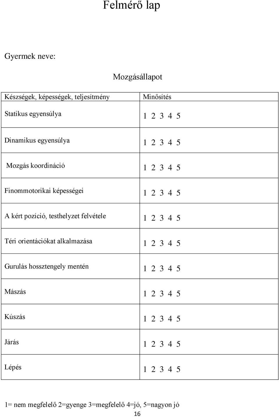 testhelyzet felvétele 1 2 3 4 5 Téri orientációkat alkalmazása 1 2 3 4 5 Gurulás hossztengely mentén 1 2 3 4 5