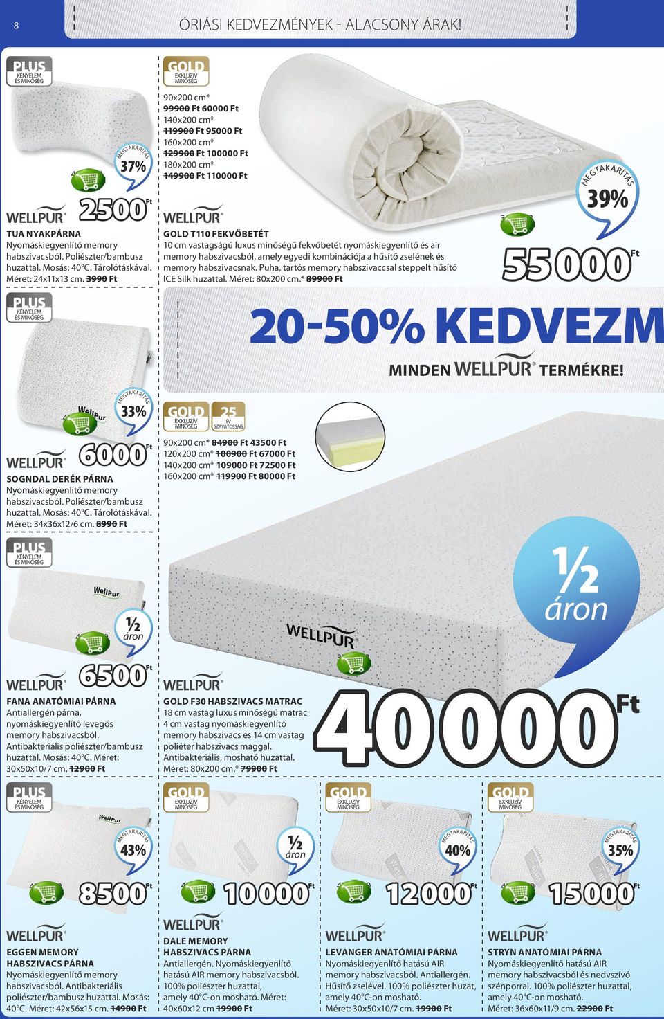 3990 3416823 T110 FEKVŐBETÉT 10 cm vastagságú luxus minőségű fekvőbetét nyomáskiegyenlítő és air memory habszivacsból, amely egyedi kombinációja a hűsítő zselének és memory habszivacsnak.