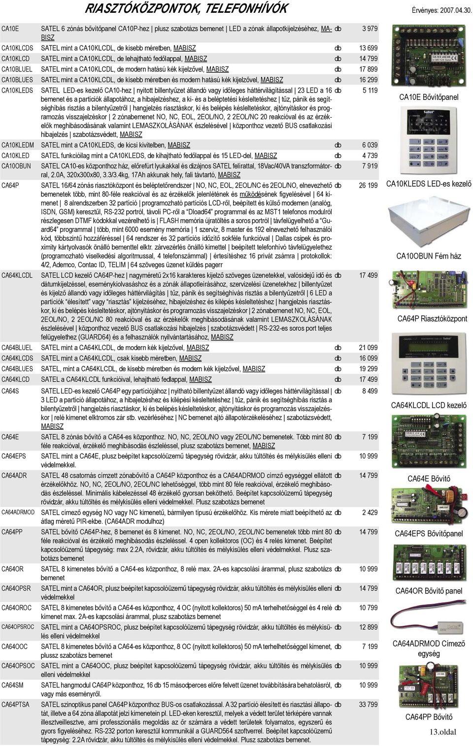 SATEL mint a CA10KLCDL, de kisebb méretben és modern hatású kék kijelzővel, MABISZ db 16 299 CA10KLEDS SATEL LED-es kezelő CA10-hez nyitott billentyűzet állandó vagy időleges háttérvilágítással 23