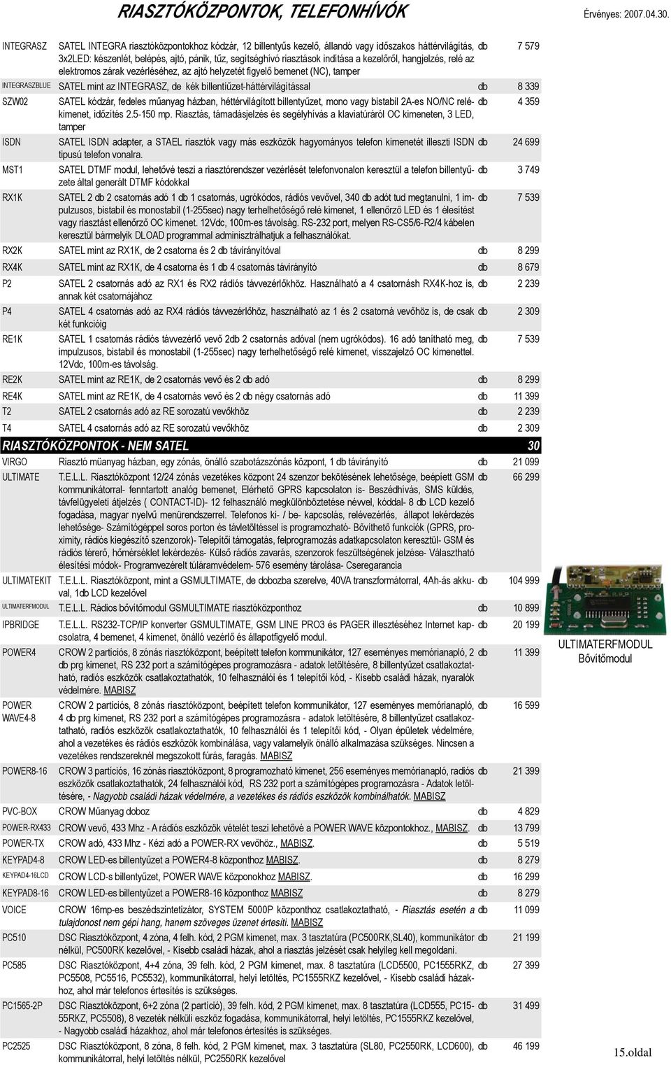 billentíűzet-háttérvilágítással db 8 339 SZW02 SATEL kódzár, fedeles műanyag házban, héttérvilágított billentyűzet, mono vagy bistabil 2A-es NO/NC relékimenet, db 4 359 időzítés 2.5-150 mp.