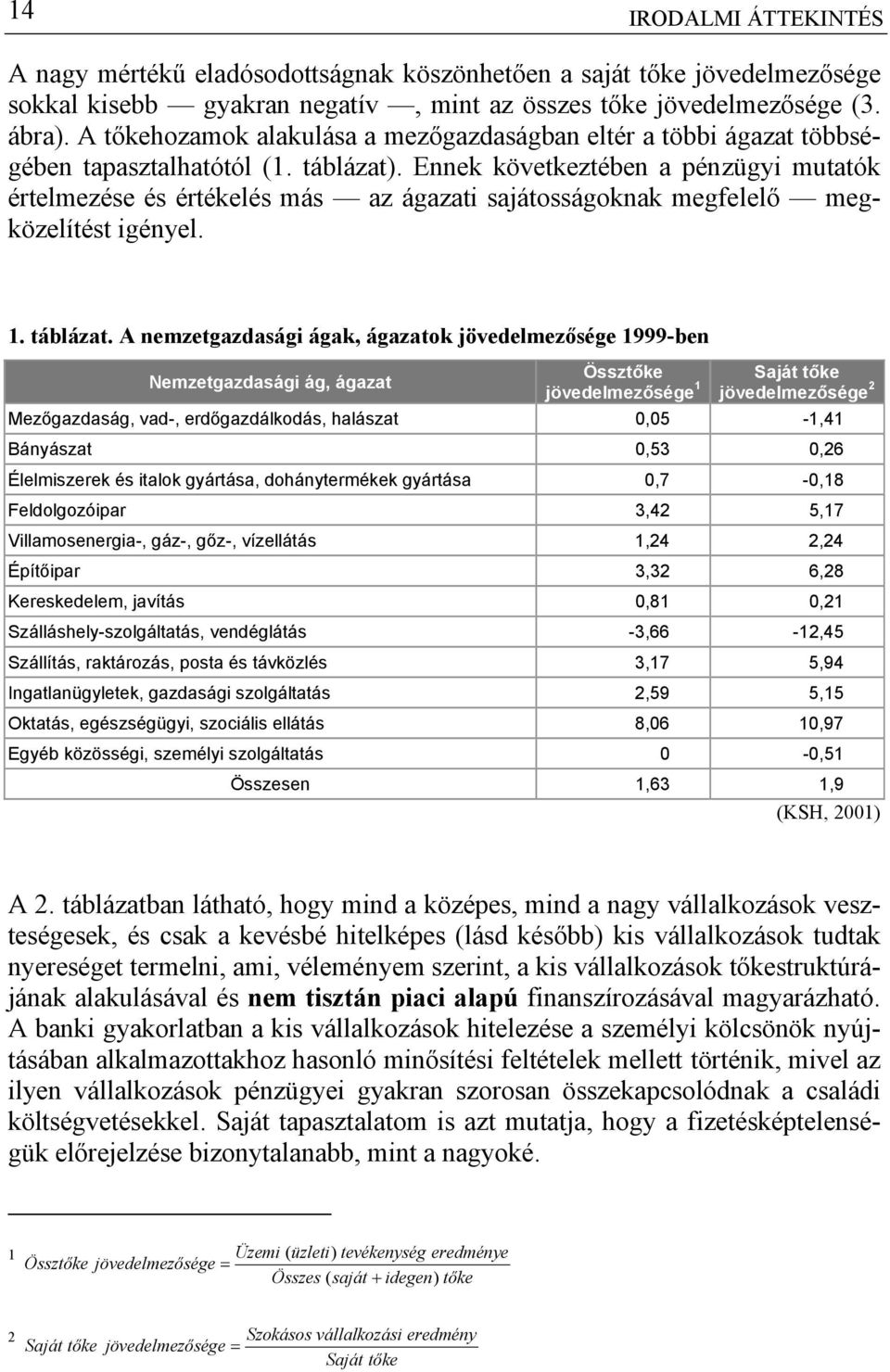 Ennek következtében a pénzügyi mutatók értelmezése és értékelés más az ágazati sajátosságoknak megfelelő megközelítést igényel. 1. táblázat.