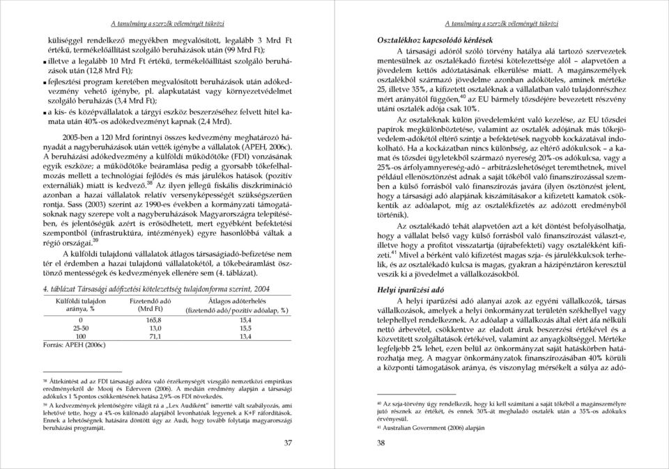 alapkutatást vagy környezetvédelmet szolgáló beruházás (3,4 Mrd Ft); a kis- és középvállalatok a tárgyi eszköz beszerzéséhez felvett hitel kamata után 40%-os adókedvezményt kapnak (2,4 Mrd).