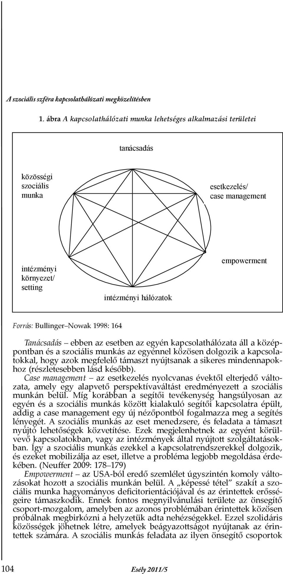 Forrás: Bullinger Nowak 1998: 164 Tanácsadás ebben az esetben az egyén kapcsolathálózata áll a középpontban és a szociális munkás az egyénnel közösen dolgozik a kapcsolatokkal, hogy azok megfelelő