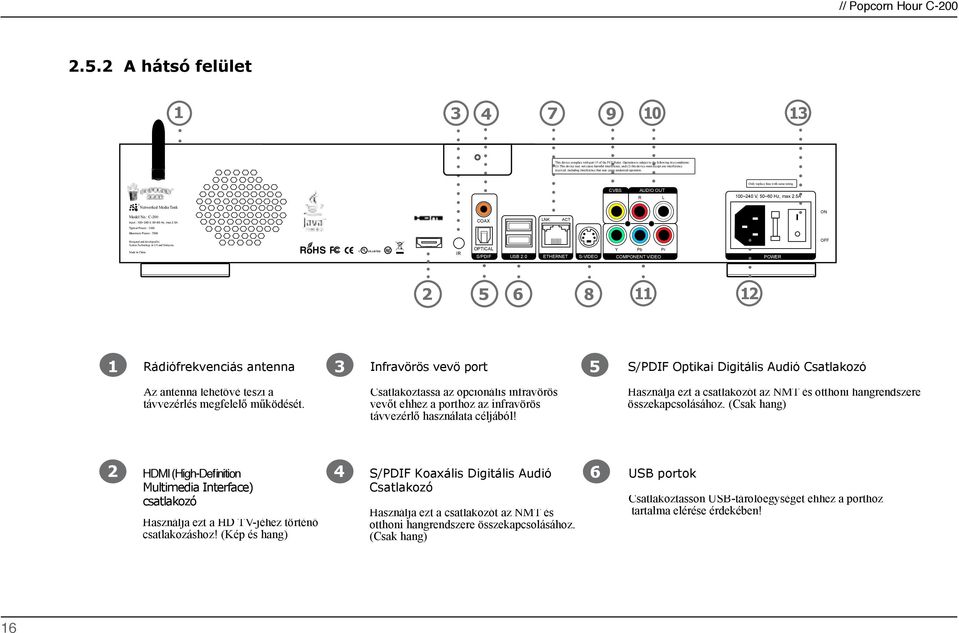 cause undesired operation. CVBS AUDIO OUT R L Only replace fuse with same rating 100~240 V, 50~60 Hz, max 2.5A Networked Media Tank Model No.: C-200 Input : 100~240 V, 50~60 Hz, max 2.