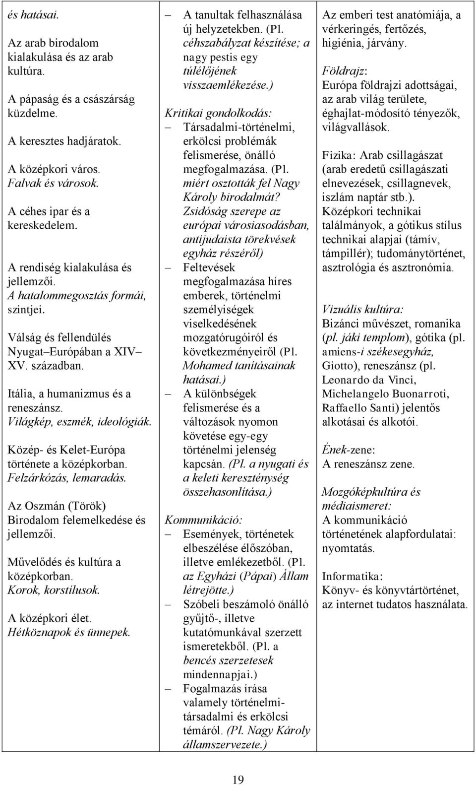 Világkép, eszmék, ideológiák. Közép- és Kelet-Európa története a középkorban. Felzárkózás, lemaradás. Az Oszmán (Török) Birodalom felemelkedése és jellemzői. Művelődés és kultúra a középkorban.