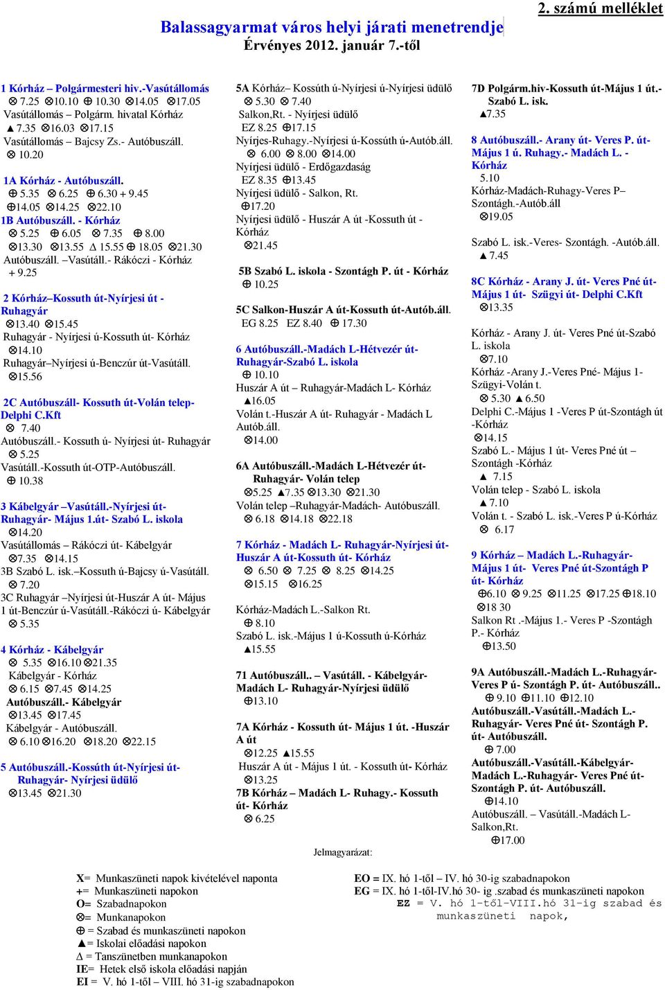 Vasútáll.- Rákóczi - Kórház + 9.25 2 Kórház Kossuth út-nyírjesi út - Ruhagyár 13.4 15.45 Ruhagyár - Nyírjesi ú-kossuth út- Kórház 14.1 Ruhagyár Nyírjesi ú-benczúr út-vasútáll. 15.56 2C Autóbuszáll- Kossuth út-volán telep- Delphi C.