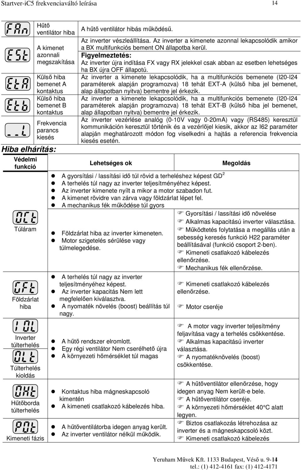 Figyelmeztetés: Az inverter újra indítása FX vagy RX jelekkel csak abban az esetben lehetséges ha BX újra OFF állapotú.