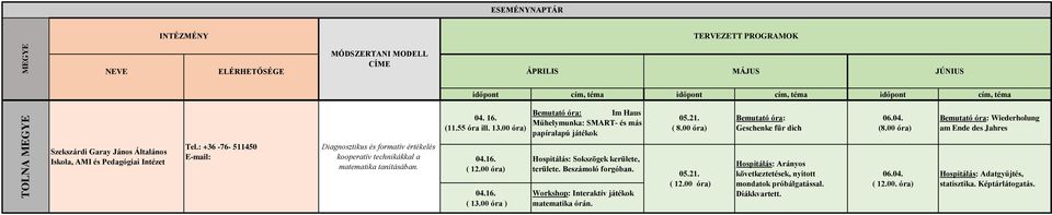 00 óra ) Bemutató óra: Im Haus Műhelymunka: SMART- és más papíralapú játékok Sokszögek kerülete, területe. Beszámoló forgóban.