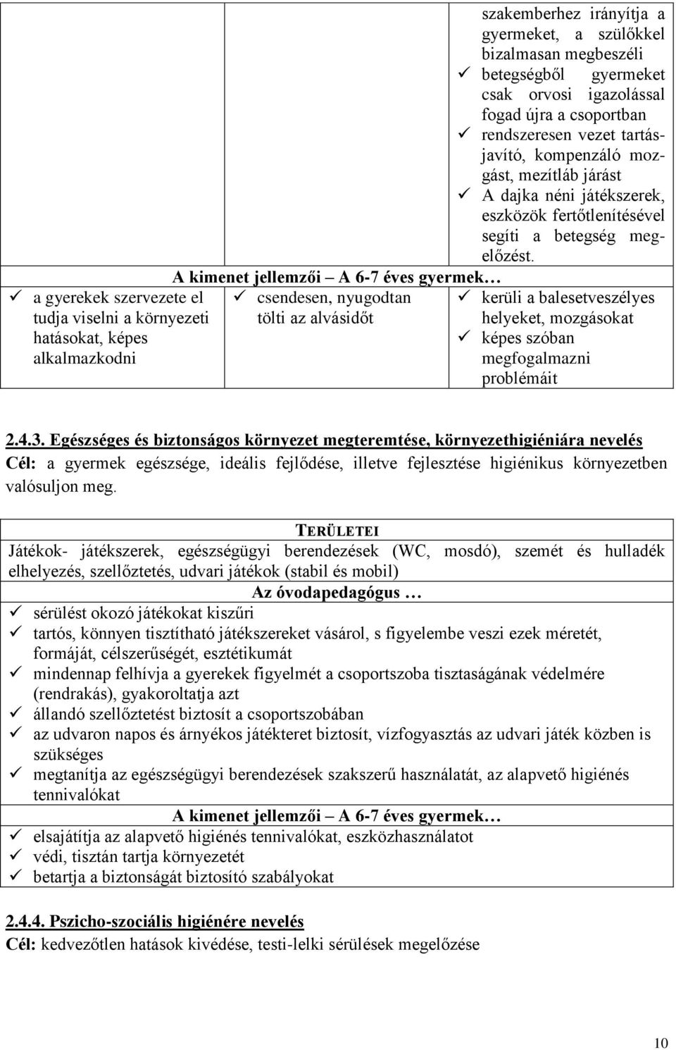 eszközök fertőtlenítésével segíti a betegség megelőzést. kerüli a balesetveszélyes helyeket, mozgásokat képes szóban megfogalmazni problémáit 2.4.3.