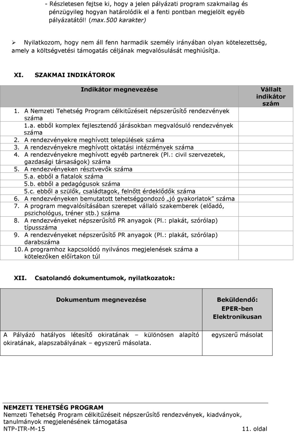 SZAKMAI INDIKÁTOROK Indikátor megnevezése 1. A Nemzeti Tehetség Program célkitűzéseit népszerűsítő rendezvények száma 1.a. ebből komplex fejlesztendő járásokban megvalósuló rendezvények száma 2.