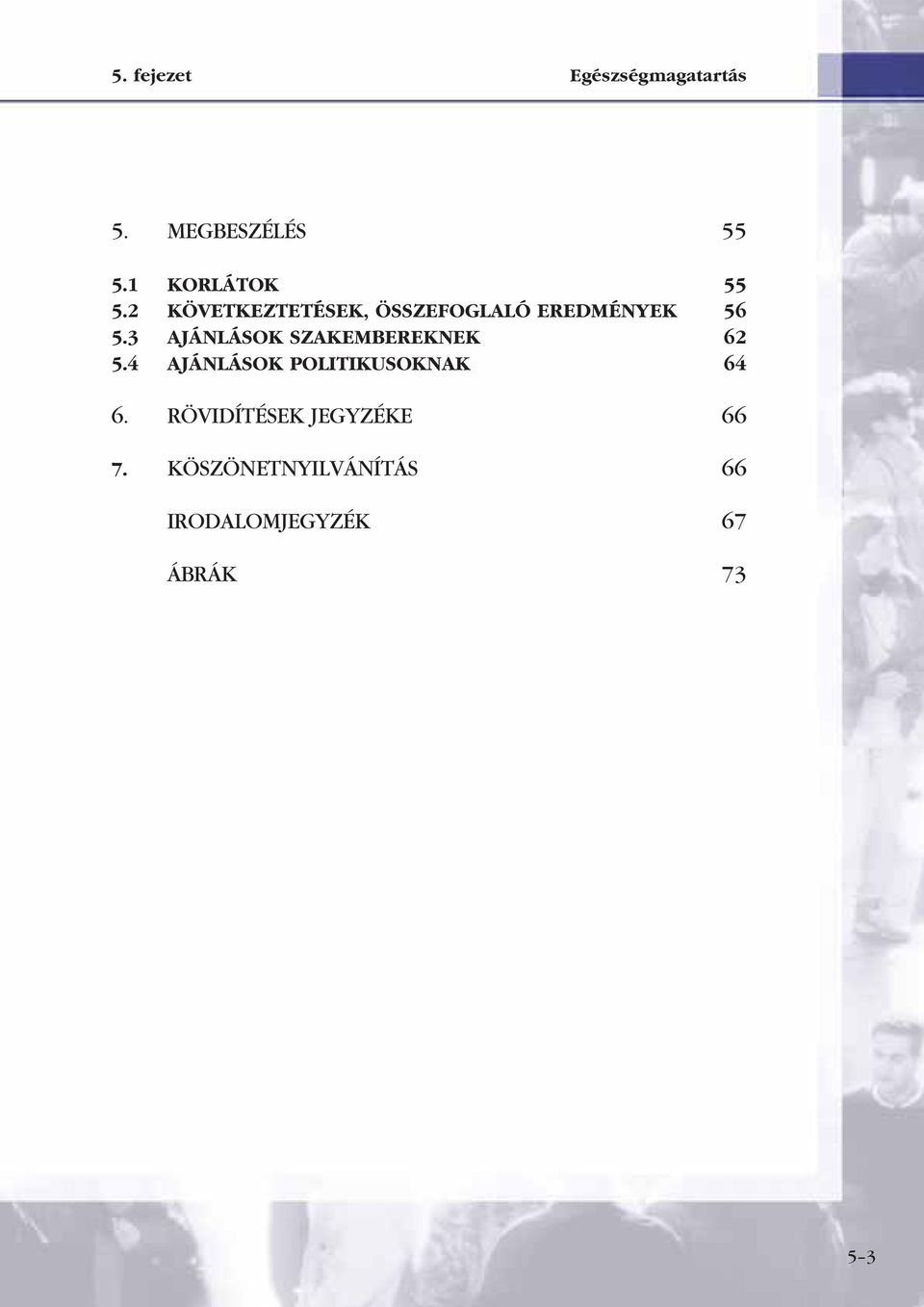 3 AJÁNLÁSOK SZAKEMBEREKNEK 5.4 AJÁNLÁSOK POLITIKUSOKNAK 6.