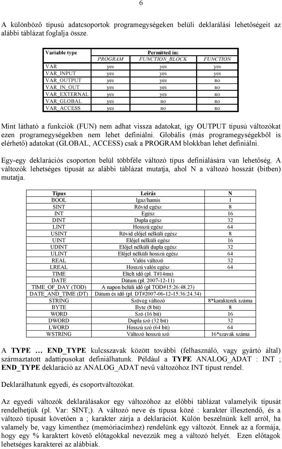 Globális (más programegységekből is elérhető) adatokat (GLOBAL, ACCESS) csak a PROGRAM blokkban lehet definiálni.