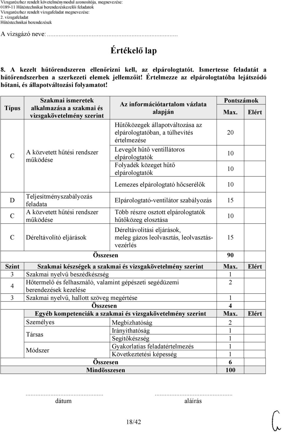 Típus D Szakmai ismeretek alkalmazása a szakmai és vizsgakövetelmény szerint A közvetett hűtési rendszer működése Teljesítményszabályozás feladata A közvetett hűtési rendszer működése Déreltávolító