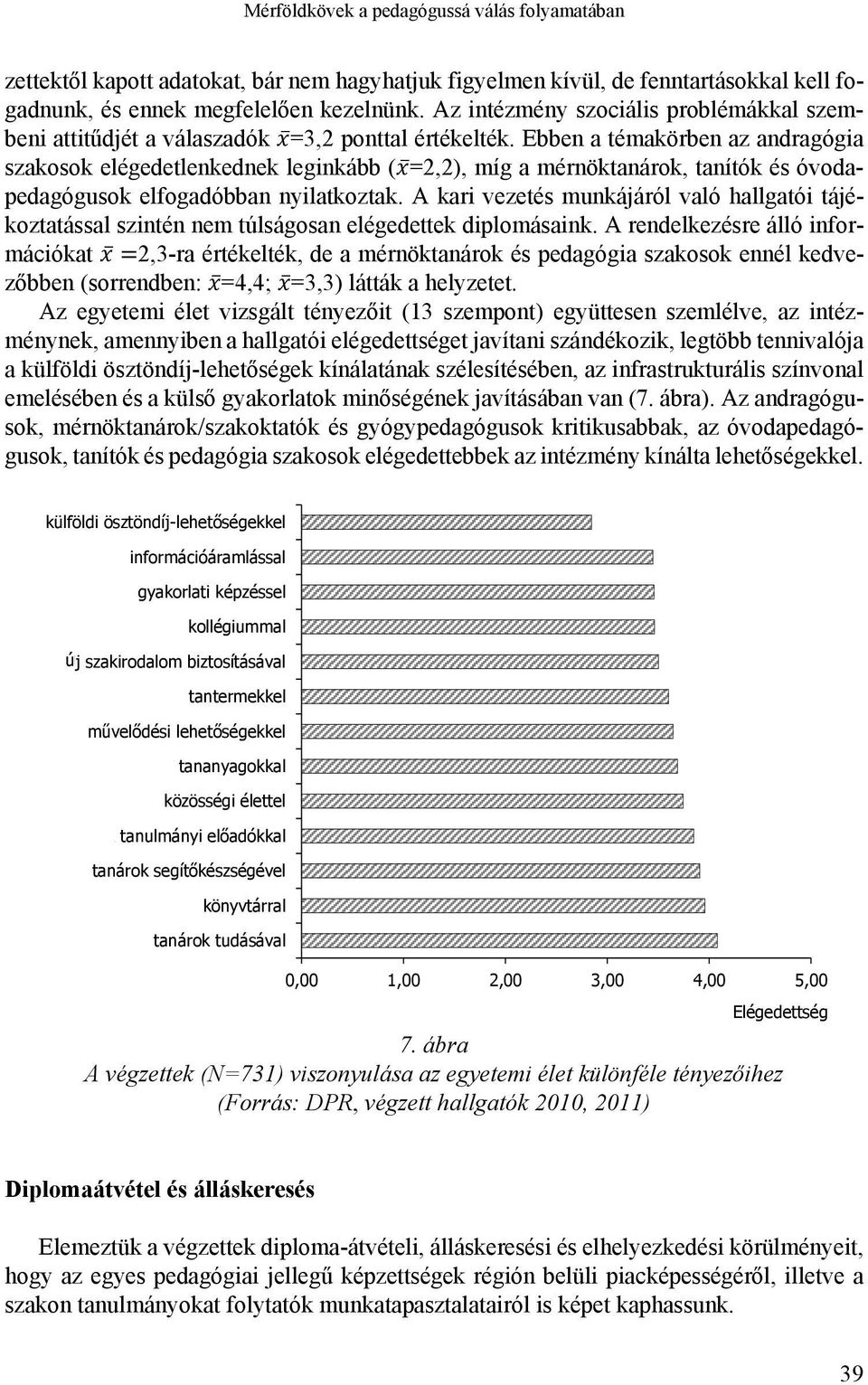 Ebben a témakörben az andragógia szakosok elégedetlenkednek leginkább ( =2,2), míg a mérnöktanárok, tanítók és óvodapedagógusok elfogadóbban nyilatkoztak.