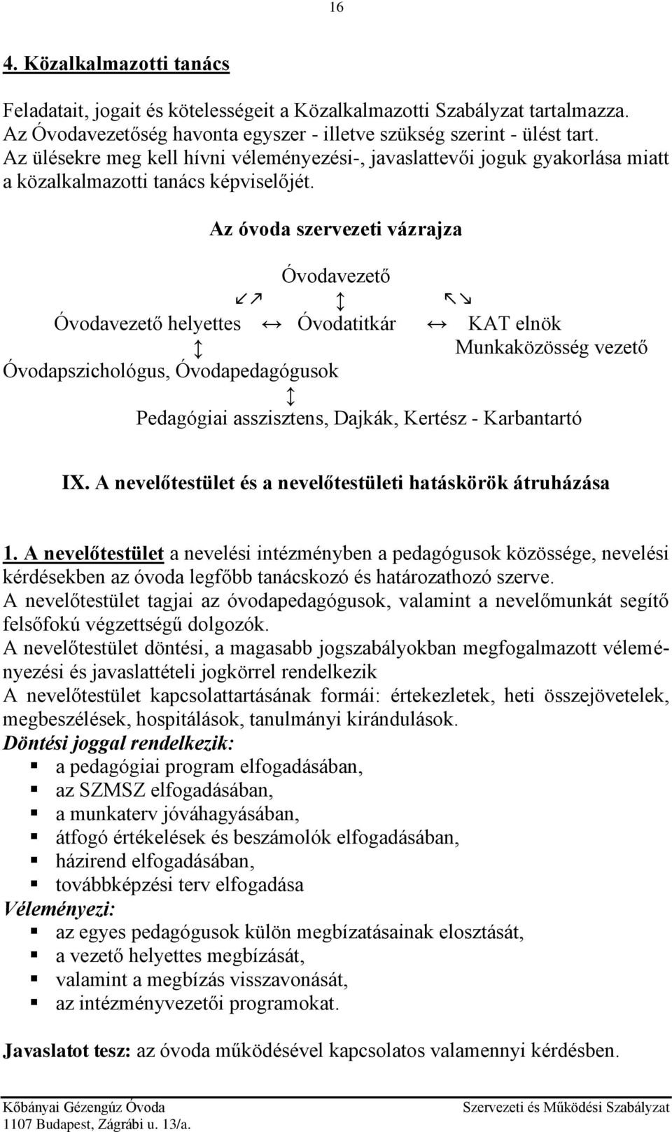 Az óvoda szervezeti vázrajza Óvodavezető Óvodavezető helyettes Óvodatitkár KAT elnök Munkaközösség vezető Óvodapszichológus, Óvodapedagógusok Pedagógiai asszisztens, Dajkák, Kertész - Karbantartó IX.