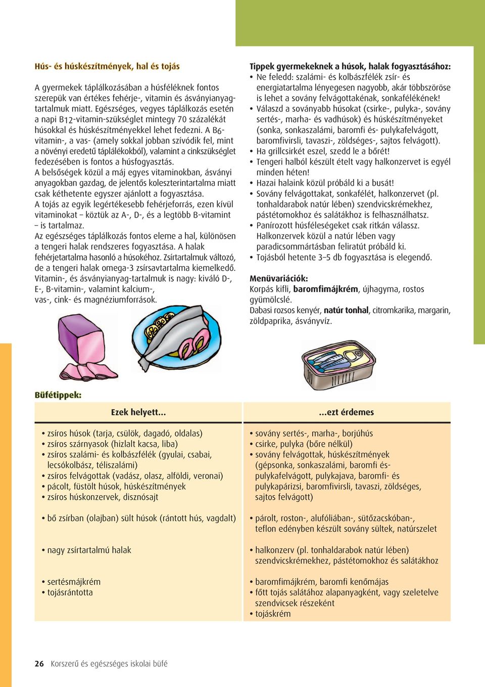 A B6- vitamin-, a vas- (amely sokkal jobban szívódik fel, mint a növényi eredetû táplálékokból), valamint a cinkszükséglet fedezésében is fontos a húsfogyasztás.