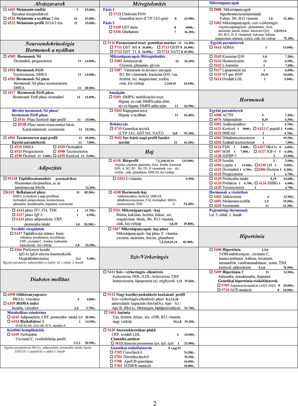 000,- 4517 Férfi plusz Férfi plusz ösztradiol 11 21.000,- Bővítés hormonok Nő plusz/ hormonok Férfi plusz 4516 Plusz kortizol napi profil 11 25.